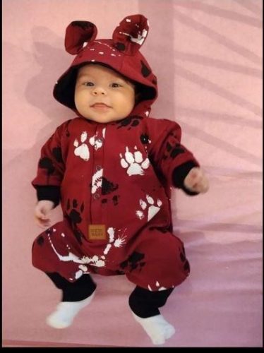 Baba pamut kezeslábas kapucnival fülekkel New Baby mancsát kék