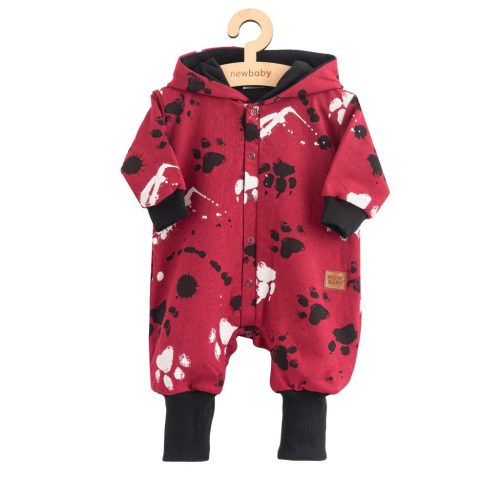 Baba pamut kezeslábas kapucnival fülekkel New Baby mancsát sötét rózsaszín