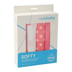   Pamut tetra pelenka New Baby Softy nyomtatott mintával  70 x 70 cm 4 db fehér-rózsaszín