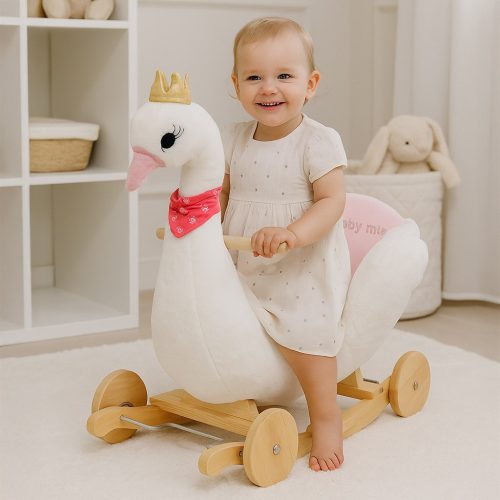 Hintajáték kerekekkel és dallammal, Baby Mix Hattyú, fehér