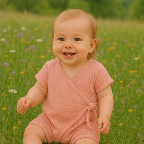 Baba nyári muszlin kezeslábas New Baby pink